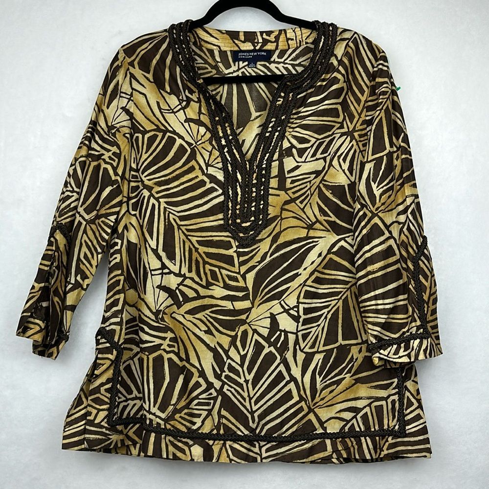 Jones New York Signature Silk Blouse/Top Boho Tunic Sz Large